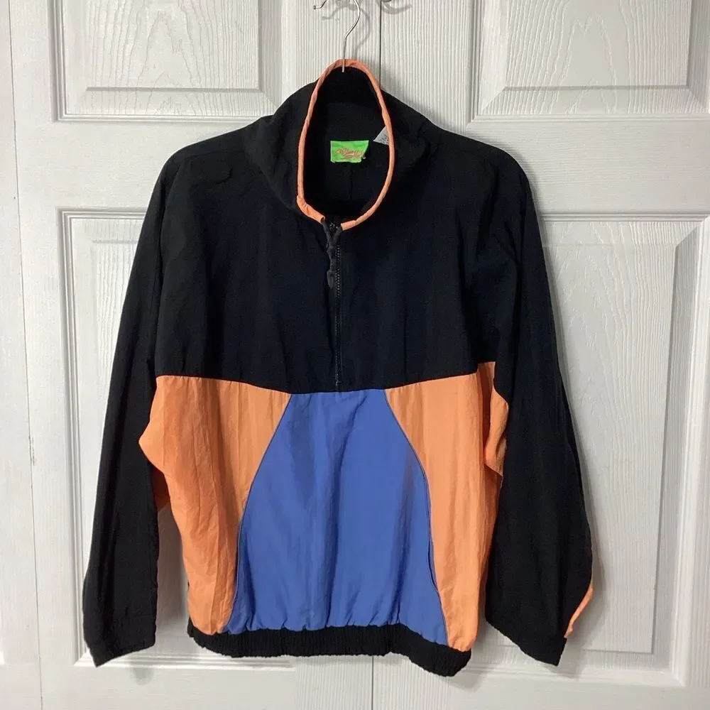 Shell Shock Brand Vintage Nylon Jacket Pullover Wing Arms Neon Orange